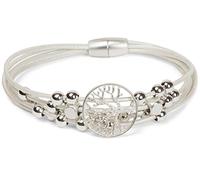 styleBREAKER Pulsera con Finas Cintas, Colgante del árbol de la Vida y Perlas de bisutería, Cierre magnético, Brazalete, bisutería, señora 05040135, Color:Blanco