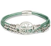 styleBREAKER Pulsera con Finas Cintas, Colgante del árbol de la Vida y Perlas de bisutería, Cierre magnético, Brazalete, bisutería, señora 05040135, Color:Menta