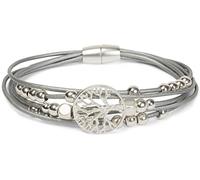 styleBREAKER Pulsera con Finas Cintas, Colgante del árbol de la Vida y Perlas de bisutería, Cierre magnético, Brazalete, bisutería, señora 05040135, Color:Plata