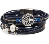 styleBREAKER Pulsera de Bobina con Perlas, Cadenas, Elemento Trenzado y Colgante del árbol de la Vida, Cierre magnético, Brazalete, señora 05040070, Color:Azul Medianoche/Azul Oscuro
