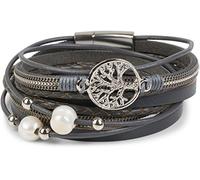 styleBREAKER Pulsera de Bobina con Perlas, Cadenas, Elemento Trenzado y Colgante del árbol de la Vida, Cierre magnético, Brazalete, señora 05040070, Color:Gris Oscuro