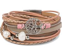 styleBREAKER Pulsera de Bobina con Perlas, Cadenas, Elemento Trenzado y Colgante del árbol de la Vida, Cierre magnético, Brazalete, señora 05040070, Color:Rosa Palo Rose