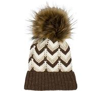 styleBREAKER Sombrero de Punto de Pompones de Mujer con diseño en zig-Zag y Forro Polar, Gorro de Invierno de Pompones de Piel, Gorro de Punto 04024188, Color:Marrón-Beige