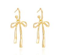 StyleJella Elegantes aretes de gota de lazo dorado y plateado para mujer, aretes largos de cadena de borla con lazo, lazo de corazón, aretes colgantes de joyería para regalos, Acero inoxidable, Sin
