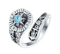Styles - Anillos con diseño de brújulas, piedra turquesa natural para uso diario, elegante regalo, accesorio temático de exploración, anillos vintage