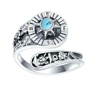 Styles - Anillos con diseño de brújulas, piedra turquesa natural para uso diario, regalo elegante, accesorio temático de exploración, anillos de moda