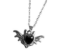 Styles - Collar con colgante de corazón con alas de demonios con cristal, accesorio gótico de moda para mujeres y hombres, accesorio gótico de moda, One Size, Como se describe, como se describe
