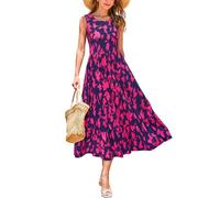 STYLEWORD 2025 Vestido de Verano de Las señoras sin Mangas Floral Midi Vestidos A Line Swing Casuales con Bolsillos