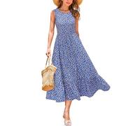 STYLEWORD 2025 Vestido de Verano de Las señoras sin Mangas Floral Midi Vestidos A Line Swing Casuales con Bolsillos