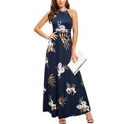 STYLEWORD Vestido Largo sin Mangas con Hombros Descubiertos y Estampado Floral para Mujer Vestido Largo Elegante con Cuello Halter （Floral32 ， L）