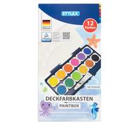 Stylex 28178 - Caja de acuarelas con 12 acuarelas y un tubo de blanco opaco, caja de acuarelas con tapa extraíble y 6 bandejas de mezcla
