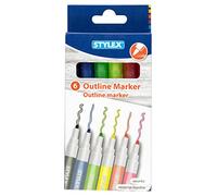 Stylex 32830 - Marcador de marcador para exteriores, resistente al agua, con líneas dobles únicas, grosor de trazo 1-2 mm, juego de 6 unidades, ideal para escribir y diseñar