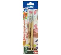 Stylex 35043 Juego de 3 Pinceles de cerdas Planas, Pintar con Cubierta, Tempera, Acuarela, Aceite y Pintura acrílica, Ideal también para la Escuela, Madera, Multicolor, 2, 4 und 6