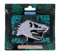 Stylex 47070-Billetero Infantil con diseño, Verde y Negro y un Parche de Dinosaurio Plateado, Aprox. 12,5 x 9 x 2,5 cm, Dibujo Animado, Multicolor (47070)