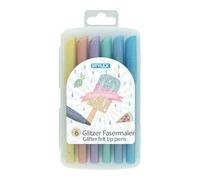 Stylex 64017 - Rotuladores con purpurina, 6 unidades en colores pastel, colores intensos, lavables, en caja resellable, para pintar, hacer manualidades y dibujar, rotuladores para niños