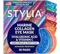 Stylia Parches de colágeno y vitamina C debajo de los ojos para ojos hinchados y ojeras, máscara hidratante y reafirmante con ácido hialurónico, cuidado de la piel vegano, libre de crueldad animal (30