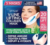 Stylia V Line - Máscara de colágeno para levantamiento de cuello, firmeza y contorno de la mandíbula, doble correa de barbilla con ácido hialurónico y aloe, máscara de estiramiento y levantamiento de