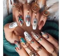 Stylish Almond Floral Nails Press On With Flower Decoration False Stick On For Women And Girls 24pcs Valentine's Day Nail