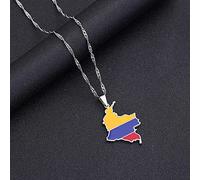 Stylish-Art Colgante De Mapa De Colombia,Collar De Mapa Colombiano con Patrón De Bandera,Adorno Patriótico Étnico,Regalos De Joyería para Hombres Y Mujeres,Plata,Cadena De 45 Cm