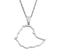Stylish-Art Collar con Colgante De Mapa De Etiopía,Atractivo Collar con Colgante De Mapa De Etiopía para Unisex,Artículo Patriótico,Joyería Étnica De Aniversario,Plata,Cadena De 45 Cm