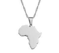 Stylish-Art Collar De Cadena con Mapa De África,Amuleto De Joyería Geométrica con Colgante De Mapa Africano Atractivo para Hombres Y Mujeres,Joyería con Adornos Patrióticos,Plata,Cadena De 45 Cm