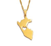 Stylish-Art Collar De Cadena De Mapa De Perú,Atractivo Colgante De Mapa De Perú,Amuleto De Joyería Geométrica para Mujeres Y Hombres,Joyas De Adornos Patrióticos,Oro,Cadena De 45 Cm