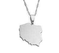 Stylish-Art Collar De Cadena De Mapa De Polonia,Atractivo Colgante De Mapa De Polonia,Amuleto De Joyería Geométrica para Mujeres Y Hombres,Joyas De Adornos Patrióticos,Plata,Cadena De 45 Cm