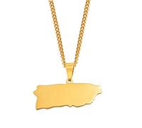 Stylish-Art Collar De Cadena De Mapa De Puerto Rico,Atractivo Colgante De Mapa De Puerto Rico Amuleto De Joyería Geométrica para Mujeres Y Hombres,Joyería De Adornos Patrióticos,Oro,Cadena De 60 Cm