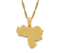 Stylish-Art Collar De Cadena De Mapa De Venezuela,Atractivo Colgante De Mapa Venezolano,Amuleto De Joyería Geométrica para Mujeres Y Hombres,Joyería De Adornos Patrióticos,Oro,Cadena De 60 Cm