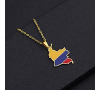 Stylish-Art Collares Colgantes De Mapa Colombiano,Mapa De Colombia con Collar De Amuleto De Patrón De Bandera, Fiesta De Estilo De Moda Hip Hop Unisex,Oro,Cadena De 60 Cm