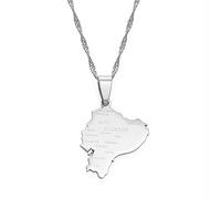 Stylish-Art Ecuador Mapa Moda Colgante Y Collares De Cadena,Nacional Ecuatoriano para Mujeres Hombres Mapas Geometría Joyas Amuleto Adornos Patrióticos,Plata,Cadena De 60Cm