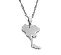 Stylish-Art El Reino De Tailandia Mapa Colgante Collares,Mapa Tailandés Collares Amuletos para Mujeres Y Hombres, Fiesta Estilo Hip Hop,Plata,Cadena De 60 Cm