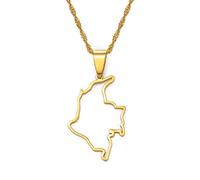 Stylish-Art Esquema Colombia Mapa Colgantes & Collares,Patrones De Mapa Colombiano,Ornamento Patriótico Étnico,Mujeres,Hombres,Dijes,Regalos De Joyería,Oro,Cadena De 60 Cm