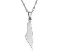 Stylish-Art Israel Y Palestina Mapa Colgante De Moda Y Collares De Cadena,Nacional para Mujeres Hombres Mapas Geometría Joyas Amuleto Adornos Patrióticos,Plata,Cadena De 60 Cm