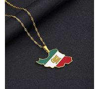Stylish-Art Mapa De Irán Collares Pendientes,Mapa Iraní con Patrón De Bandera Collar De Amuleto, Fiesta De Estilo De Moda Hip Hop Unisex,Oro,Cadena De 45 Cm