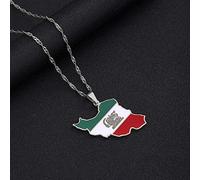 Stylish-Art Mapa De Irán Collares Pendientes,Mapa Iraní con Patrón De Bandera Collar De Amuleto, Fiesta De Estilo De Moda Hip Hop Unisex,Plata,Cadena De 60 Cm