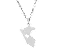 Stylish-Art Perú mapa colgante collares - patrón étnico bandera región perú tarjetas clavícula collares encanto hip hop patriotismo joyas para mujer hombre suéter cadena plata, 50 cm