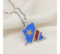 Stylish-Art República Democrática del Congo Mapa Cadena Collar,Atractivo Mapa del Congo Colgante Amuleto De Joyería Geométrica para Mujeres Hombres,Adornos Patrióticos Joyas,Plata,Cadena De 60 Cm