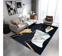 Stylish Blue Geometric Area Rug 140 x 200 cm NonSlip Carpet for Bedroom & Living Room Minimalist Design Ideal para habitaciones con decoración y suelo moderno