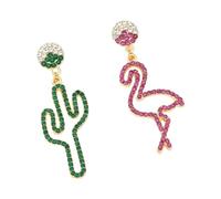 Stylish Cactus Earrings Rhinestones Asymmetric Flamingo Shape Earring Studs Present for Women