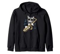 Stylish Cat Playing Saxophone with Notes Funny Music Sudadera con Capucha