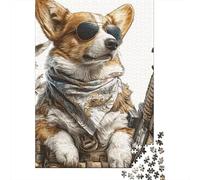Stylish Corgi with Gun Art Print Puzzles Imposible,desafío for Adults Entretenimiento Creativo 1000 Piezas Obra De Arte De Juego De para Adultos Y Niños Mayores De 12 Años 52x38cm/1000pcs