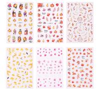 Stylish Fall Fruit And Maple Leaves Nails Art Decals 6 Sheets Easy Apply Stickers Pumpkin For Women Pumpkin Nail