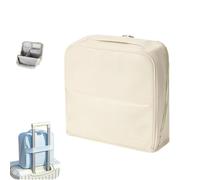 Stylish Handheld Partitioned Cosmetic Bag,Portable Large Capacity Standing Makeup Organizer,PU Leather Vertical Storage Makeup Case with Mirror for Desktop Travel & Daily Use (Beige, L)