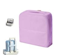 Stylish Handheld Partitioned Cosmetic Bag,Portable Large Capacity Standing Makeup Organizer,PU Leather Vertical Storage Makeup Case with Mirror for Desktop Travel & Daily Use (Purple, L)