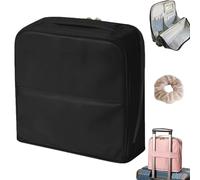 Stylish Handheld Partitioned Cosmetic Bag, Standing Make Up Bag with Mirror, Waterproof Standing Partition Makeup Bags for Travel, Bathroom or Daily Use (Black,L)