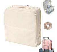 Stylish Handheld Partitioned Cosmetic Bag, Standing Make Up Bag with Mirror, Waterproof Standing Partition Makeup Bags for Travel, Bathroom or Daily Use (Beige,M)