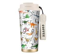Stylish Learning Alphabets with Dinosaurs - Botella de agua con tapa de popote, acero inoxidable, boca ancha, aislada, a prueba de fugas, para mujer, color blanco