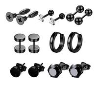 Stylish Male Earring Studs Set Stainless Steel Circular Earrings for Men 8mm Black