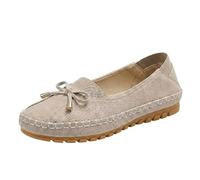 Stylish Orthopedic Leather Shoes All Day Comfort for Women for Women Dressy Slip On Bow Knot Flats Loafers Dressy Slip-On Soft Sole Casual Dress Shoes (Crema,36)